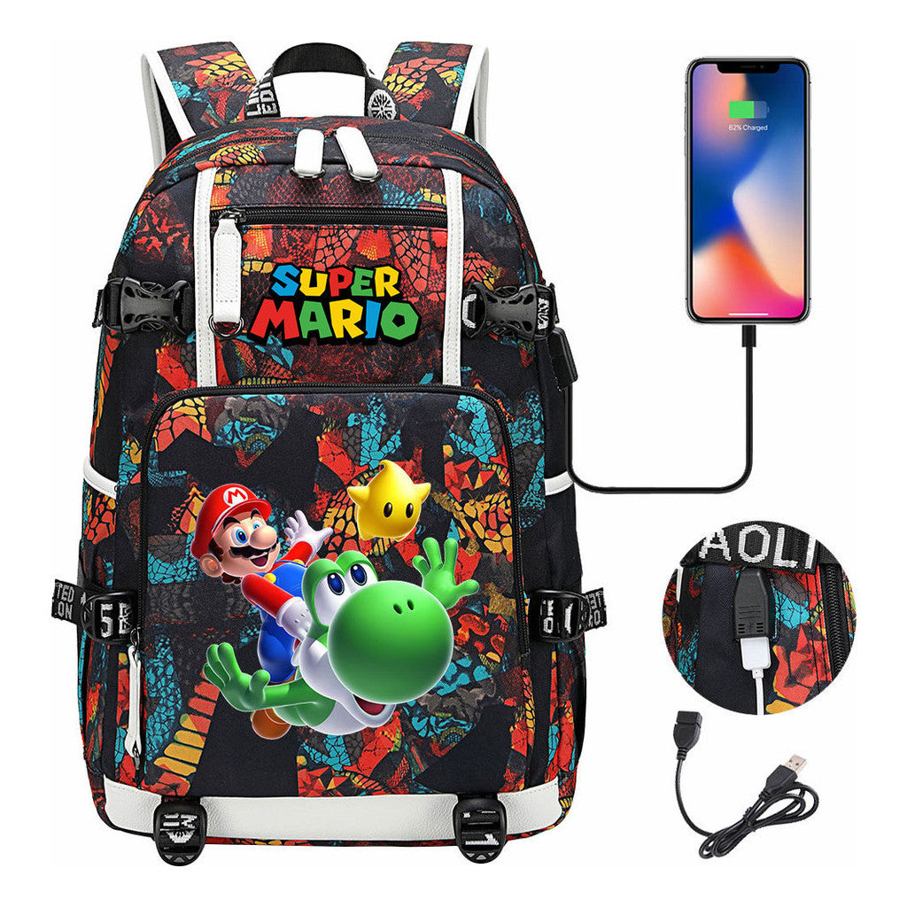 Super Mario Printed Teenage Student Backpack With Large Capacity Leisure Travel Backpack