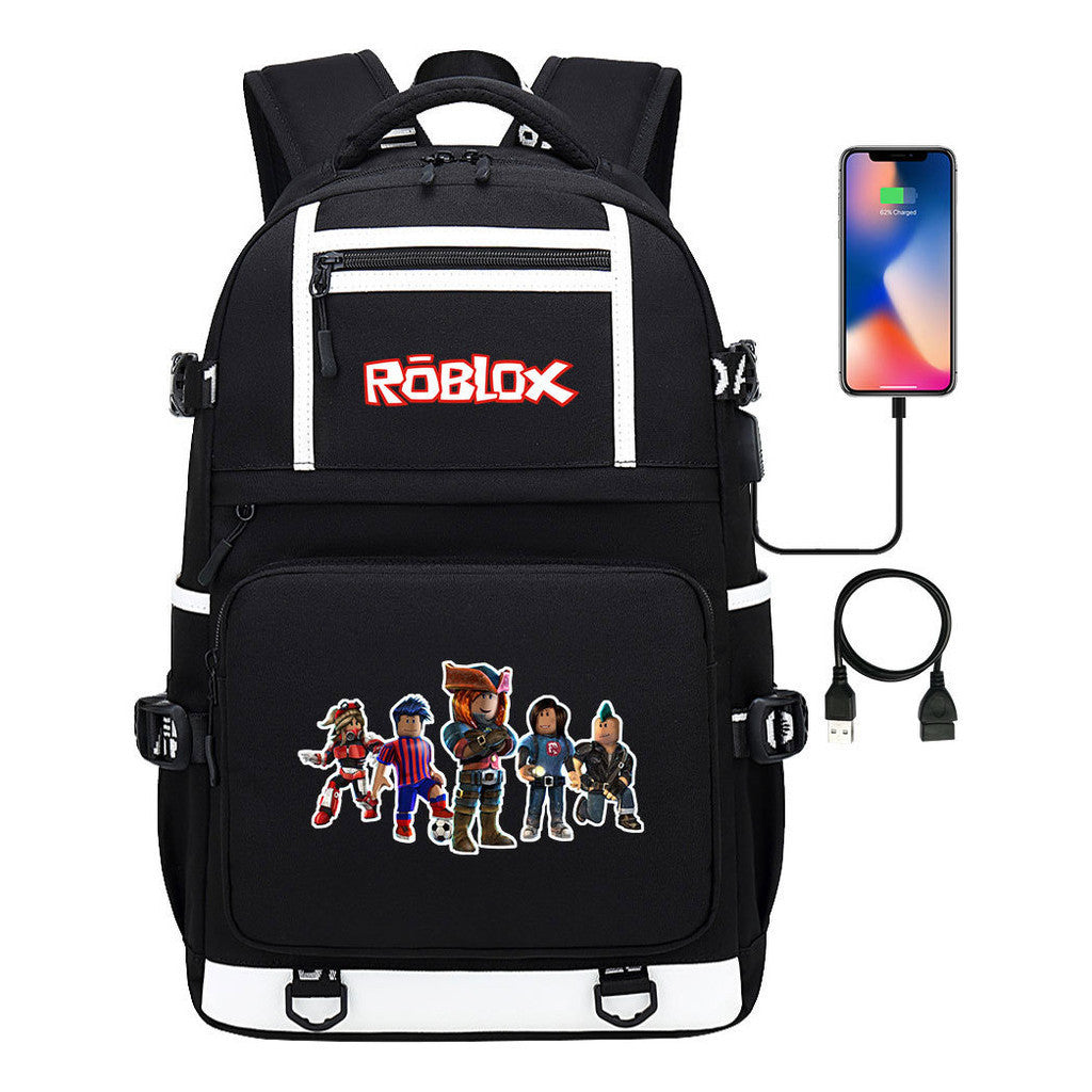 Roblox Game Printed Usb Youth Student Backpack For Men And Women's Leisure Travel Backpack