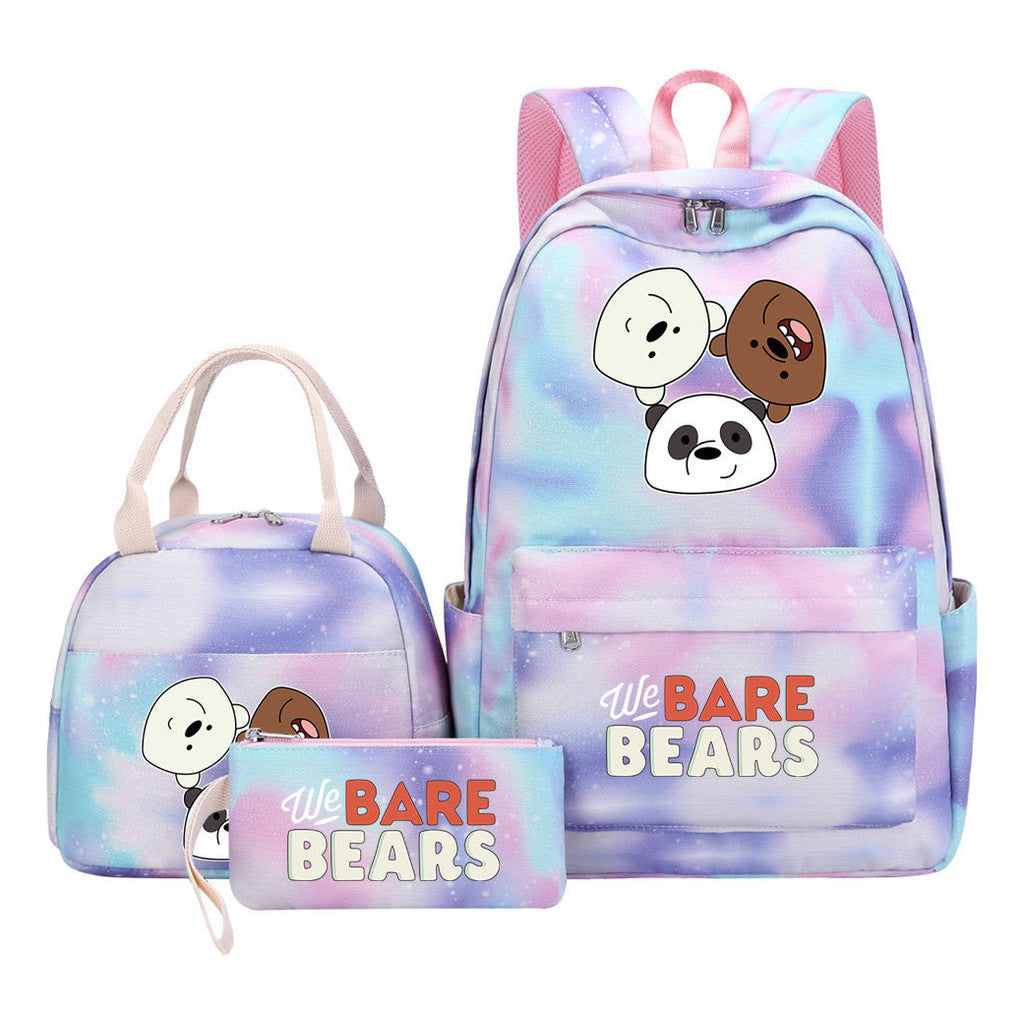 Cartoon Cute Three Bears Youth Student Girls School Bag Lunch Bag Three Piece Set Backpack Set