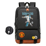 Football Star Cristiano Ronaldo Printed Usb Student Backpack For Leisure Travel Backpack