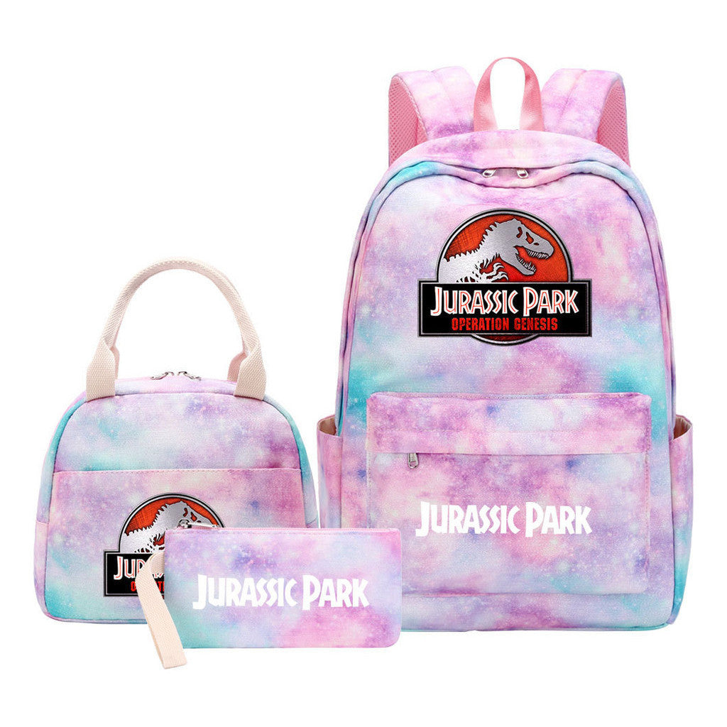 Jurassic Park Dinosaur Youth Student Girls School Bag Lunch Bag Three Piece Set Backpack Set