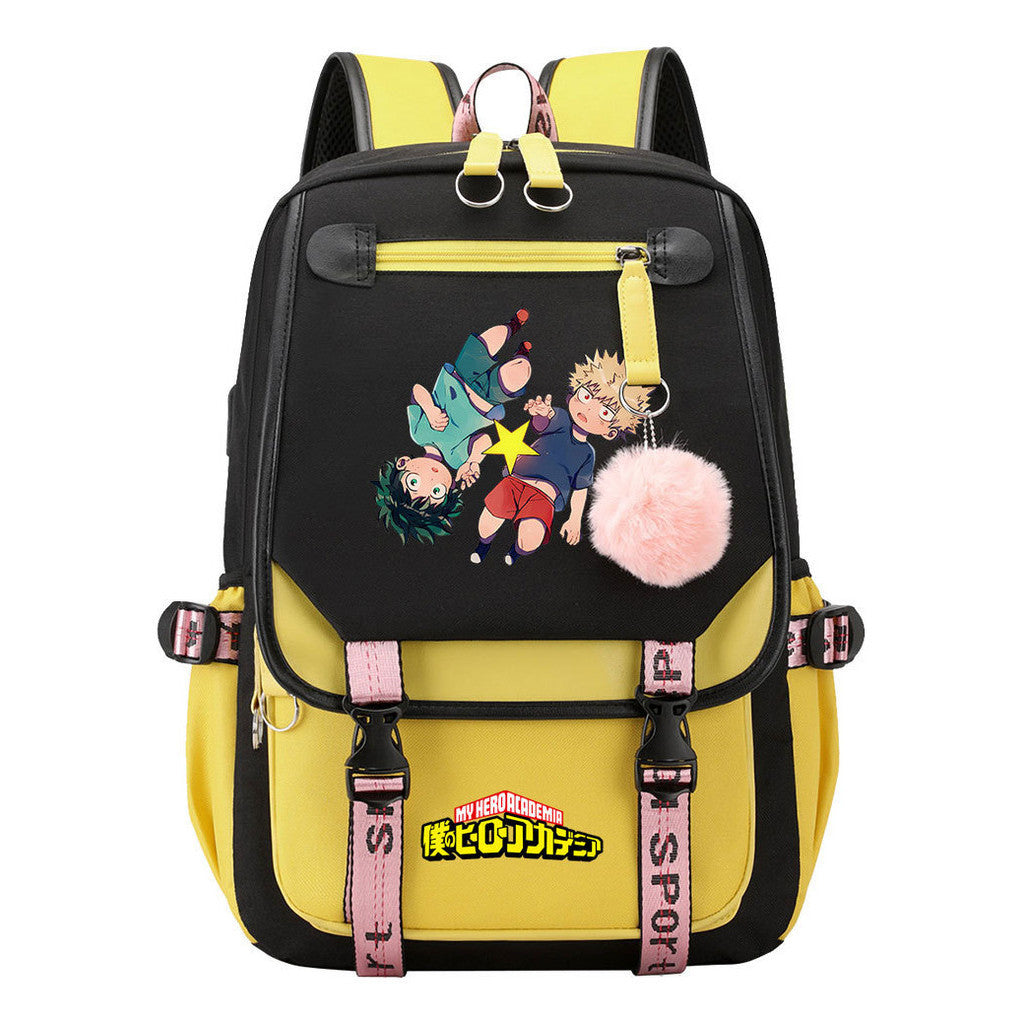 My Heroes Academy Usb Student Backpack, Casual Woven Strap Flip Back Backpack
