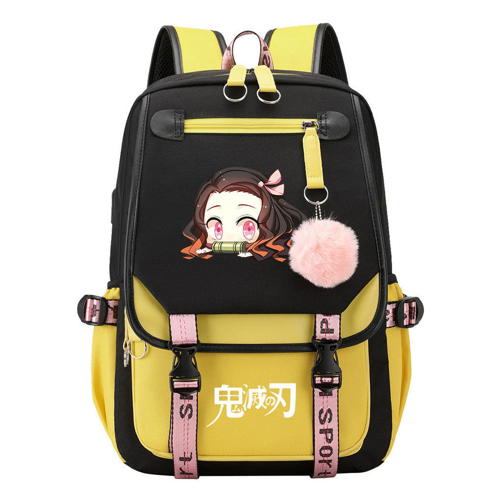 Cartoon Fashion Usb Youth Student Backpack Boy's And Girl's Leisure Ribbon Flip Backpack