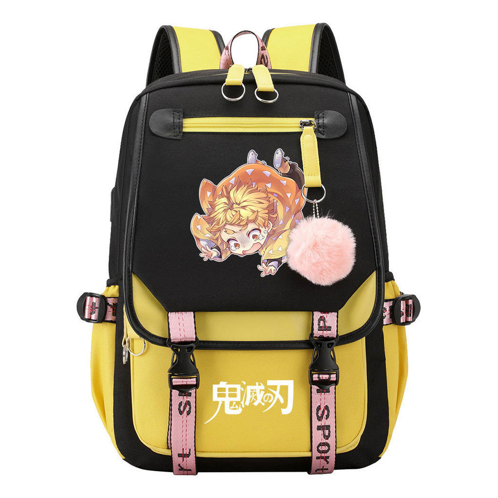 Comic Cartoon Fashion Usb Student Backpack Casual Woven Flap Backpack