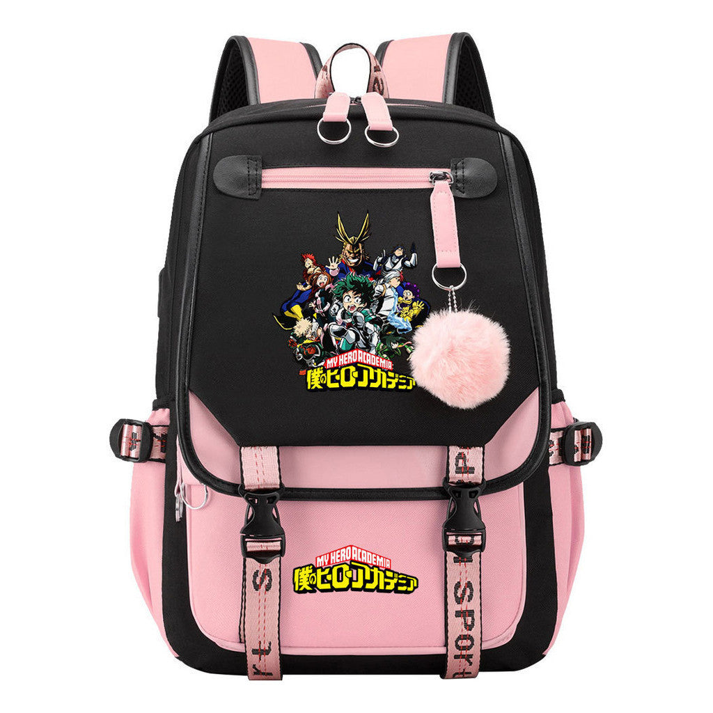 Comics My Heroes Academy Usb Youth Student Backpack Men's And Women's Leisure Ribbon Flip Backpack