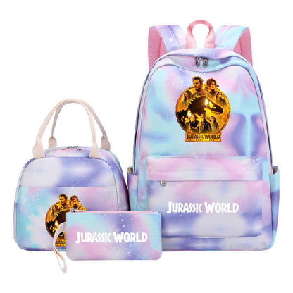 Jurassic Park Dinosaur Student School Bag Lunch Bag Three Piece Set Backpack Set