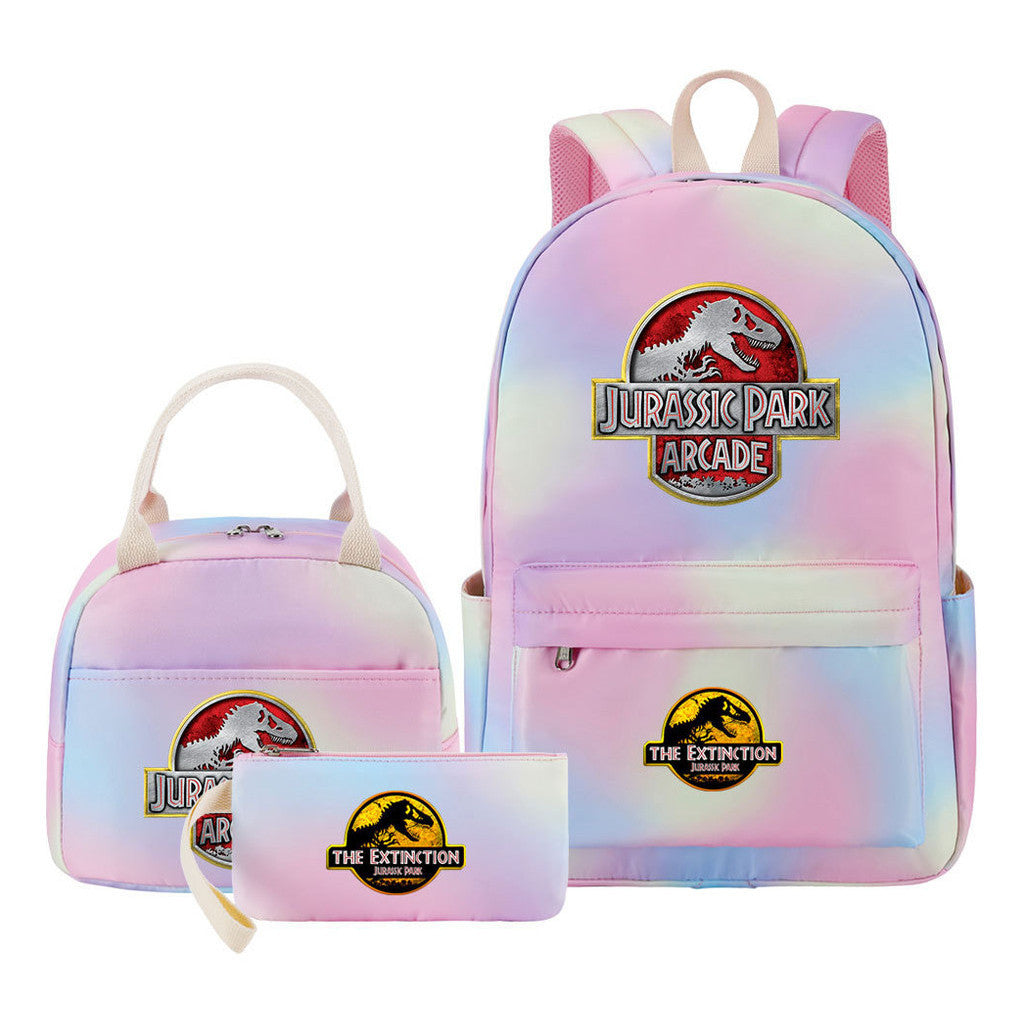 Jurassic Park Dinosaur Youth School Bag Lunch Bag Three Piece Set Backpack Set