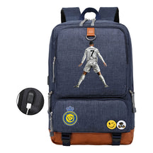 Football Star Cristiano Ronaldo Printed Usb Student Backpack Leisure Travel Backpack