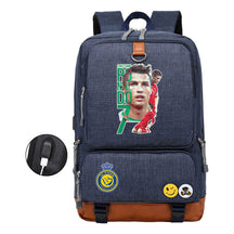 Football Star Cristiano Ronaldo Printed Usb Student Backpack Leisure Travel Backpack