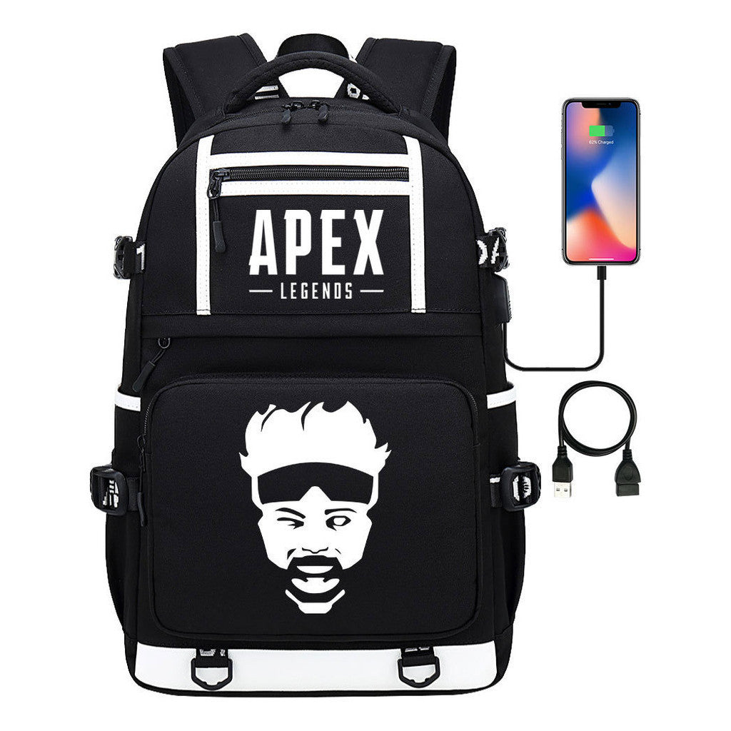 Apex Hero Print Usb Youth School Bag Backpack Leisure Travel Backpack
