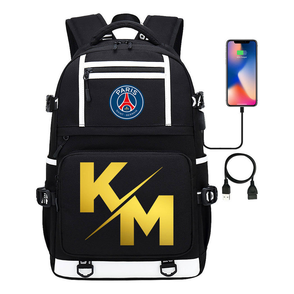 Golden Football Star Mbappe Usb Youth Student Backpack Boy's And Girl's Backpack Leisure Travel Backpack
