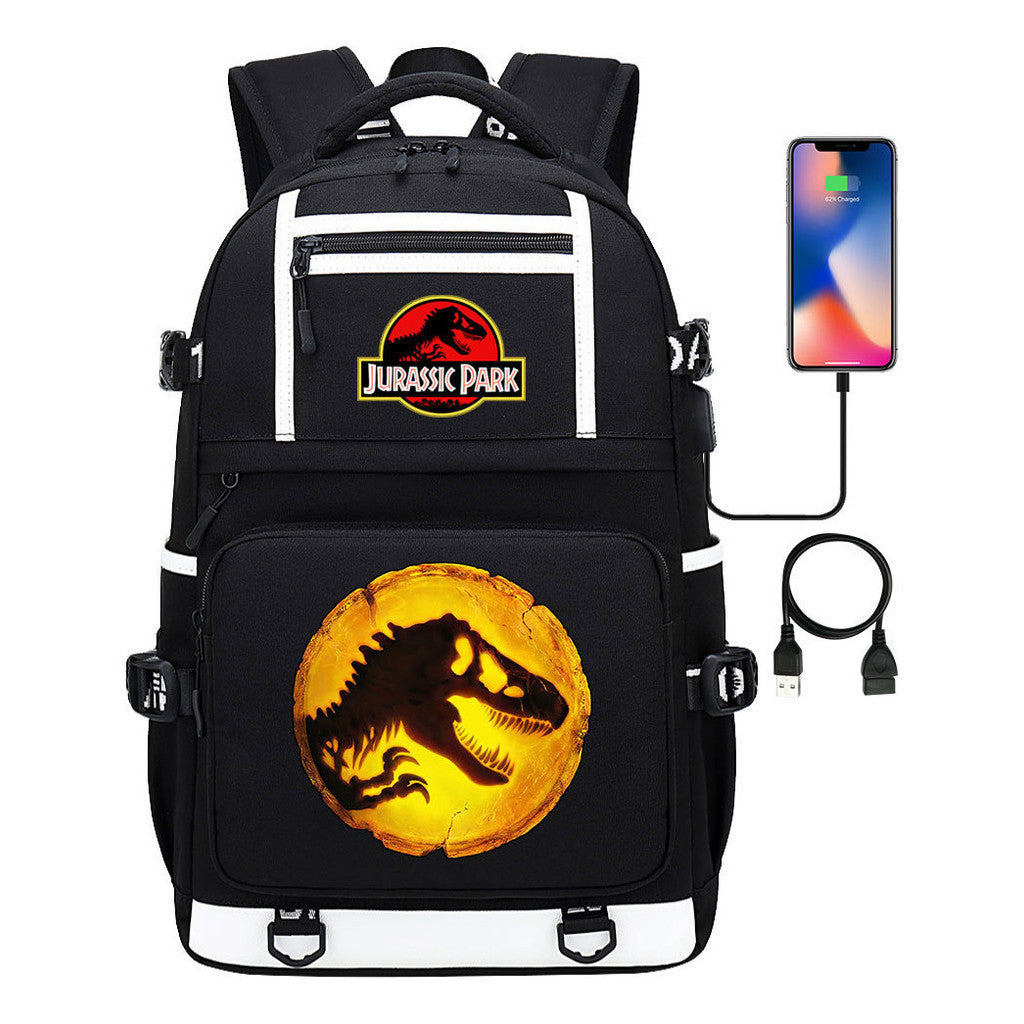 Jurassic Park Dinosaur Usb Youth School Bag Men's And Women's Backpack Leisure Travel Backpack