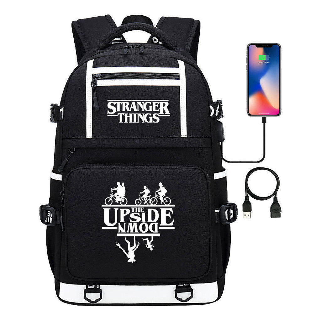 Strange Story Printed Usb Youth Student Backpack For Men And Women's Leisure Travel Backpack