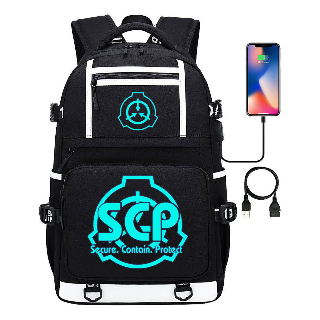 Blue Glow Printed Usb Youth Student Backpack For Men And Women's Leisure Travel Backpack