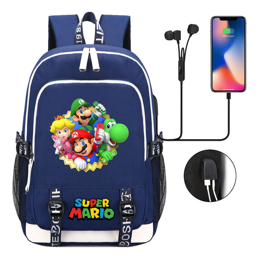 Super Mario Usb Youth School Bag Men's And Women's Leisure Sports Backpack
