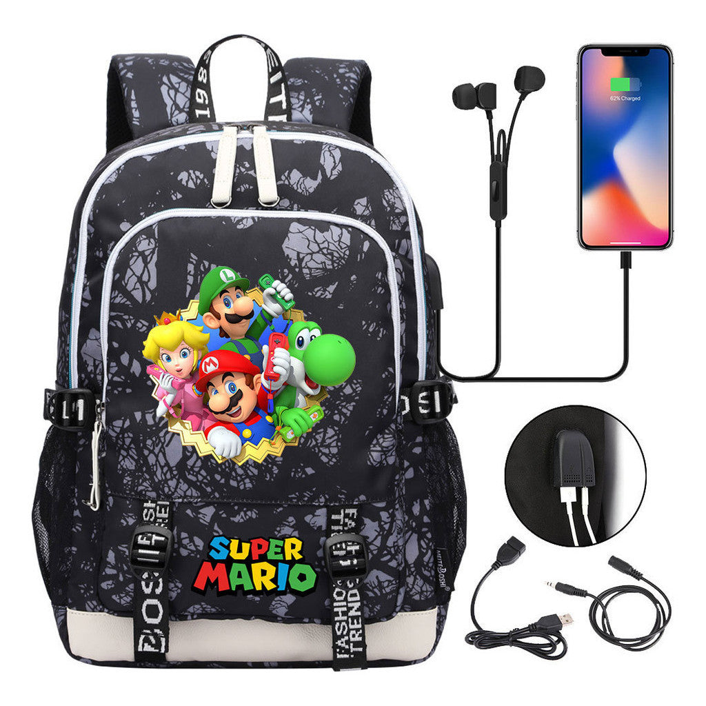 Super Mario Usb Youth School Bag Men's And Women's Leisure Sports Backpack
