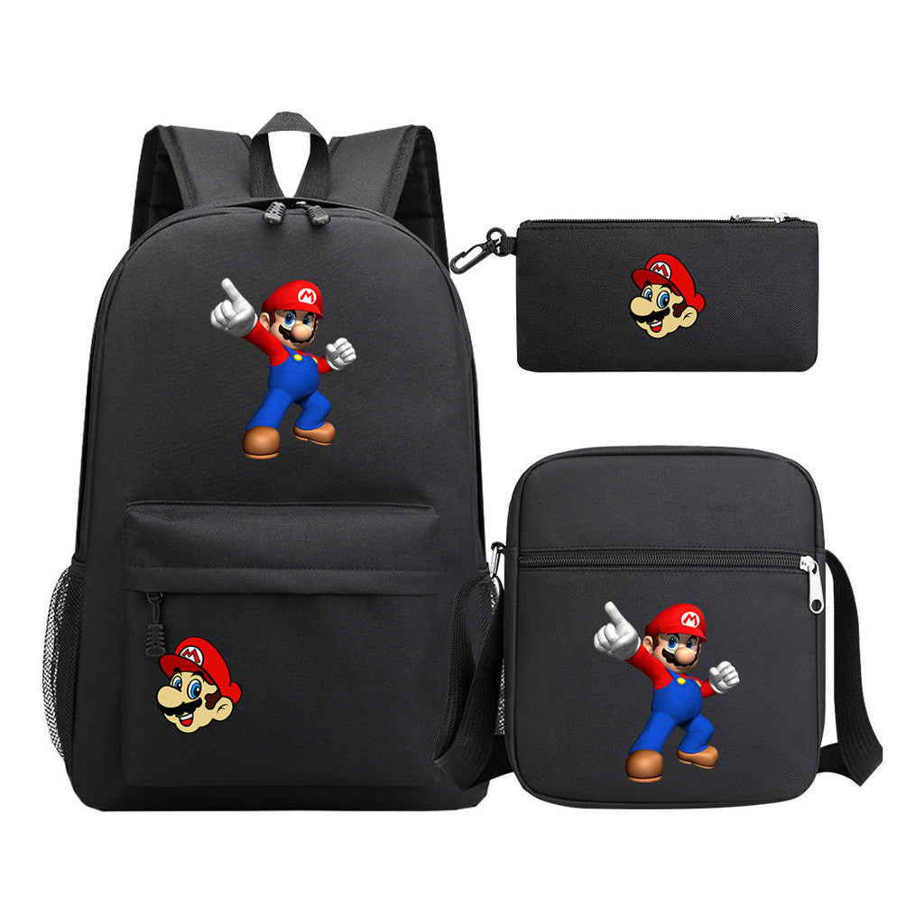 Super Mario Printed Student Backpack Three Piece Set For Men And Women's Backpack Set