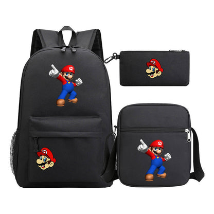 Super Mario Printed Student Backpack Three Piece Set For Men And Women's Backpack Set
