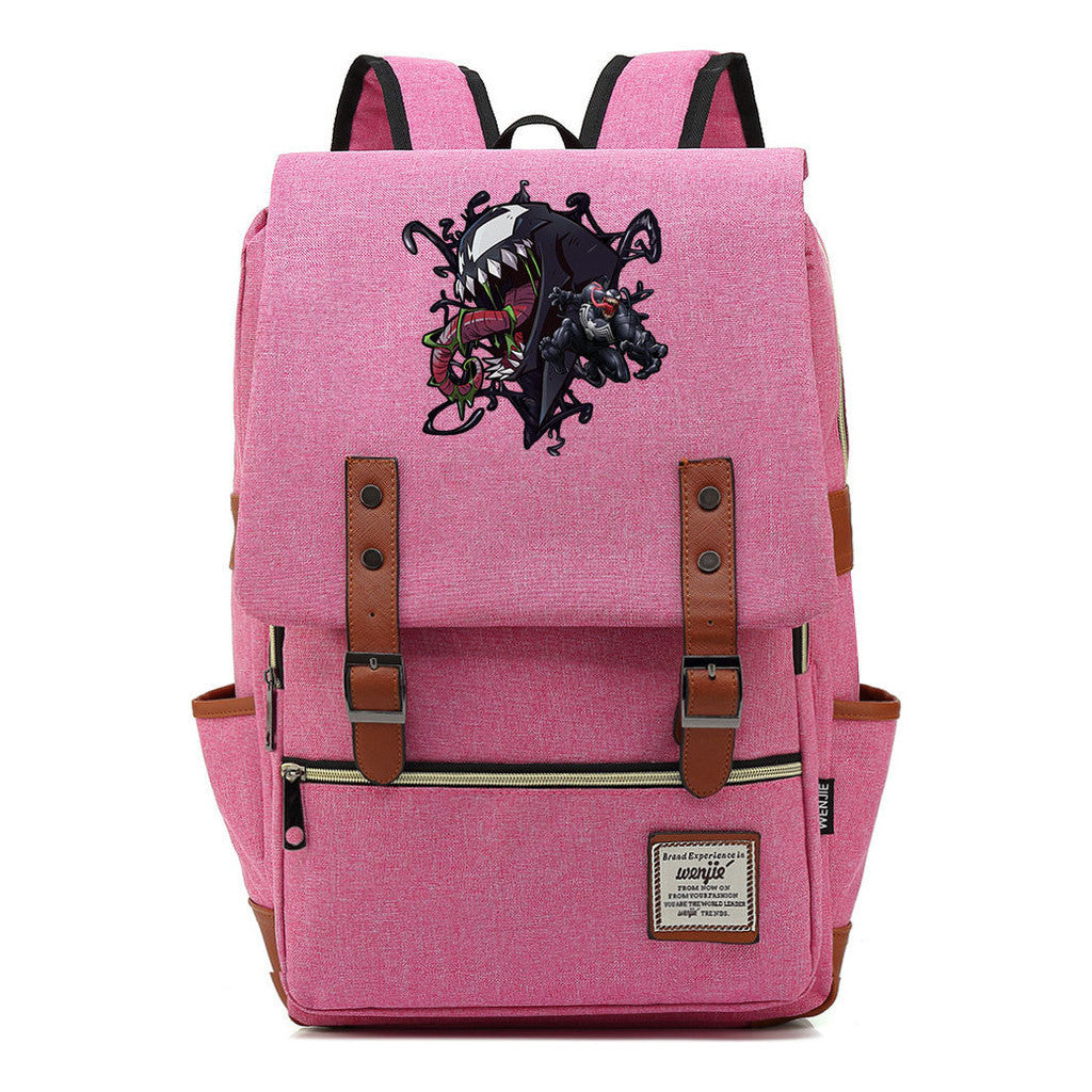 Printed Student Backpack With Casual Belt Buckle, Classic Backpack