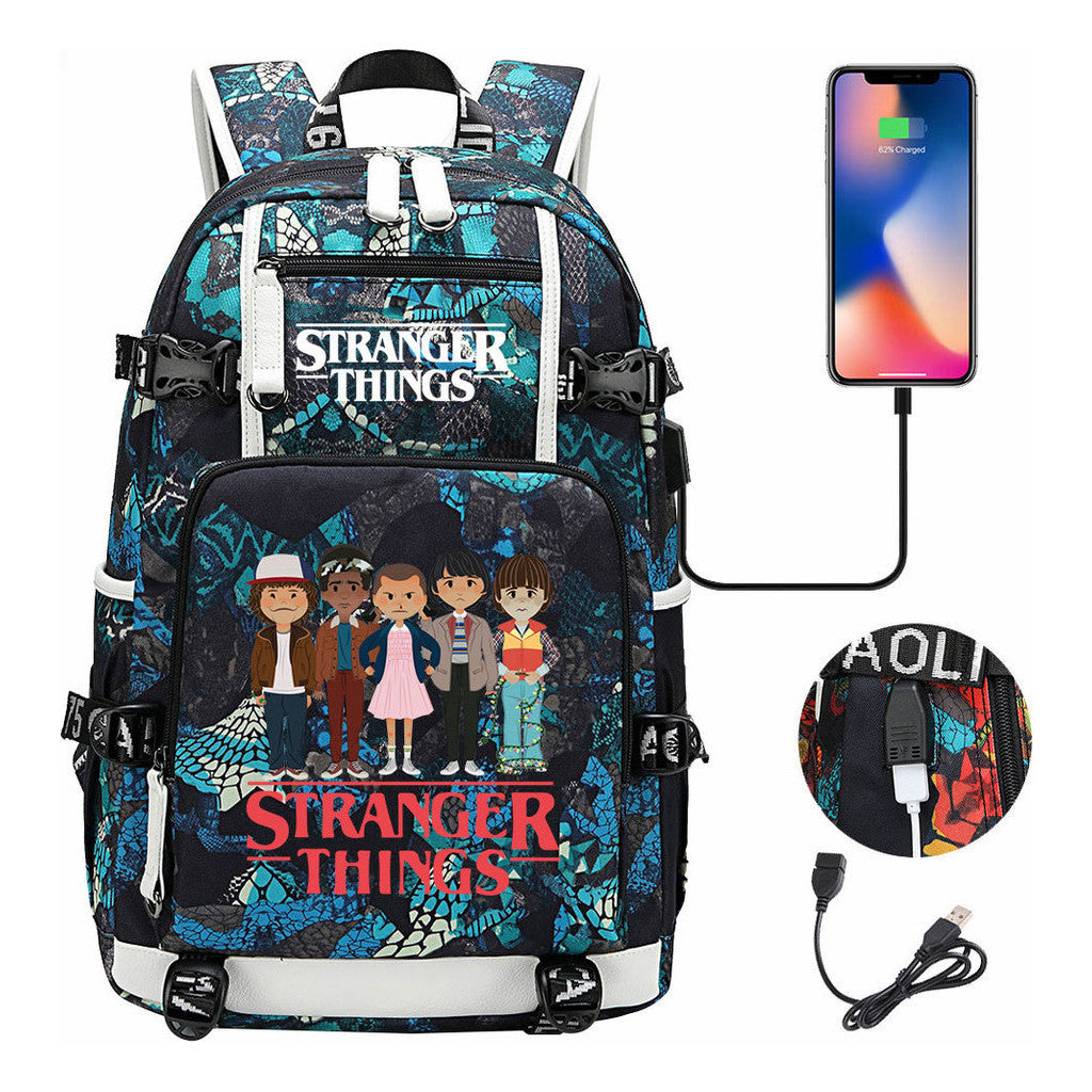 Strange Story Printed Usb Youth Student Backpack For Men And Women's Leisure Travel Backpack