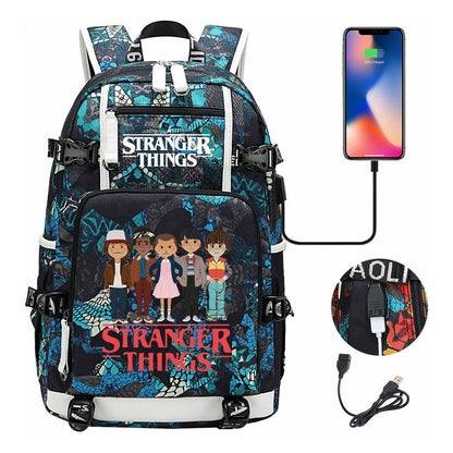 Strange Story Printed Usb Youth Student Backpack For Men And Women's Leisure Travel Backpack