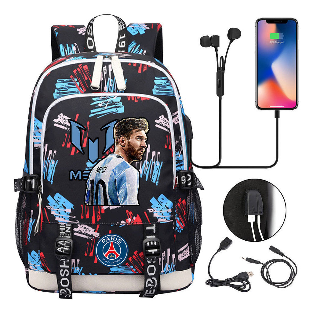 Sports Football Star Usb Youth Student Backpack For Men And Women's Leisure Sports Backpack