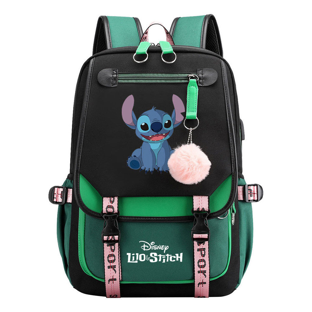 Interstellar Baby Stitch Usb Backpack For Boys And Girls Casual Woven Strap Flip Backpack