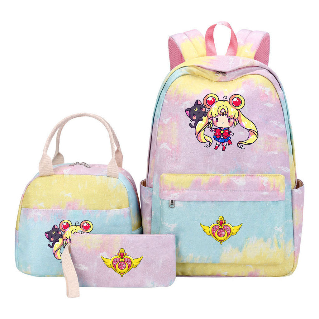 Beautiful Girl Warrior Teenage Girls Backpack Lunch Bag Three Piece Set With Backpack Cover