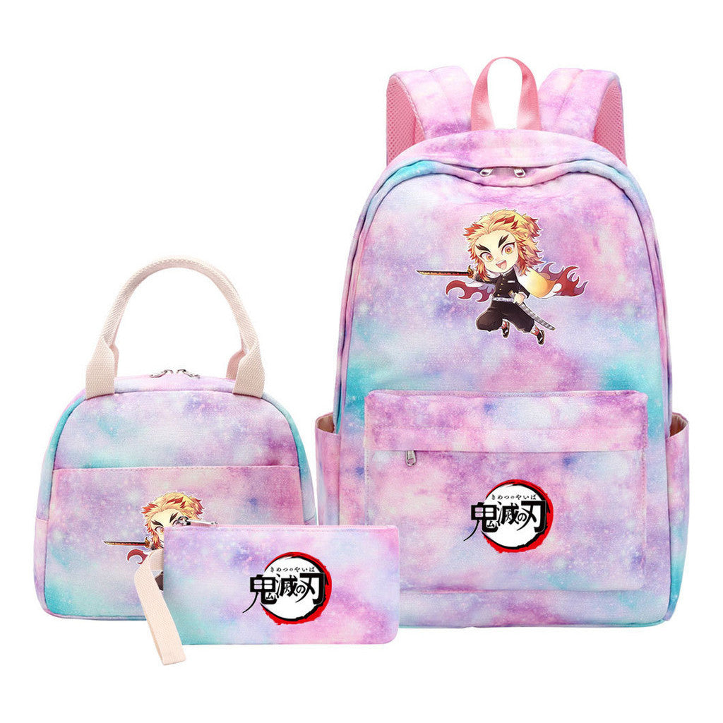 Cartoon Fashion Student Girls School Bag Lunch Bag Three Piece Set Backpack Set