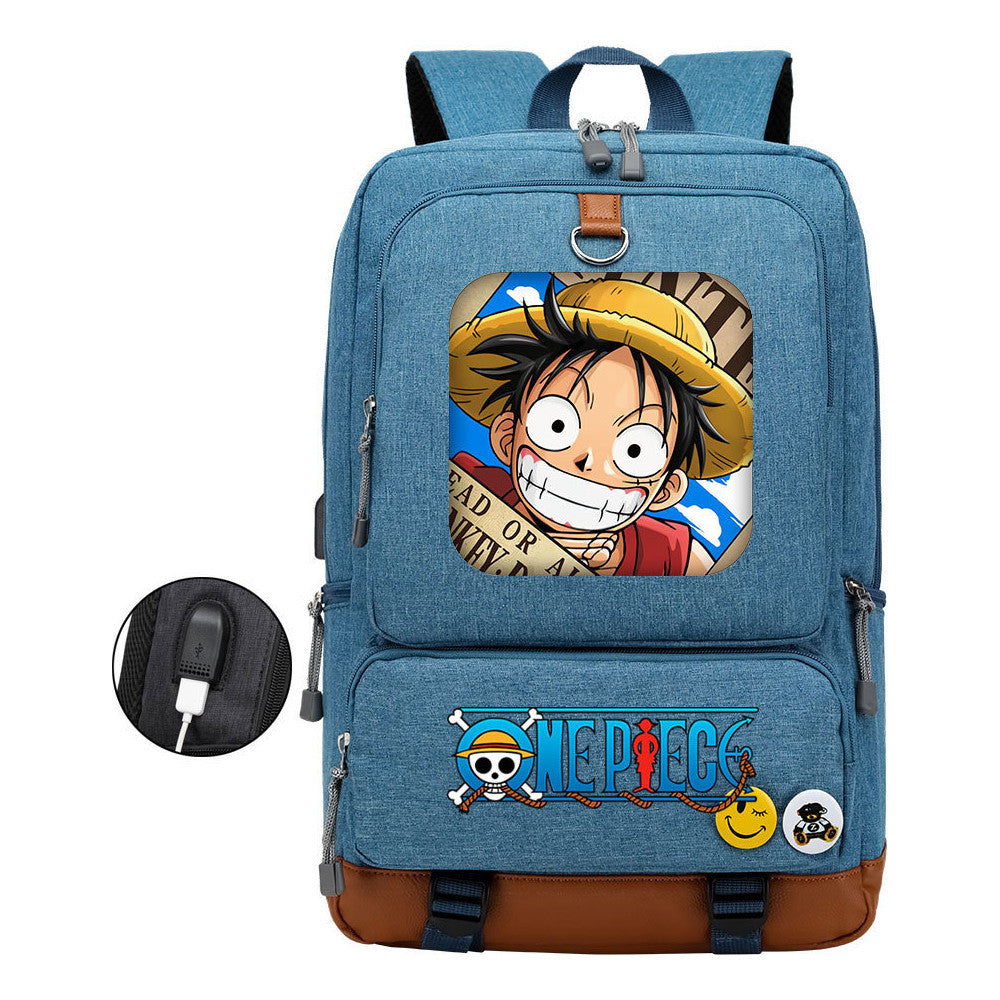 Cartoon One Piece Print Usb Youth Student Backpack For Leisure Travel Backpack