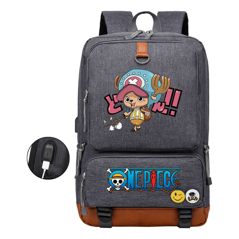 Cartoon One Piece Print Usb Youth Student Backpack For Leisure Travel Backpack