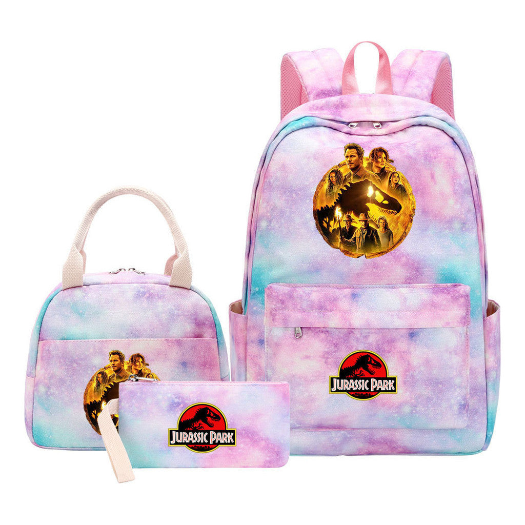 Jurassic Park Dinosaur Youth Student Girls School Bag Lunch Bag Three Piece Set Backpack Set