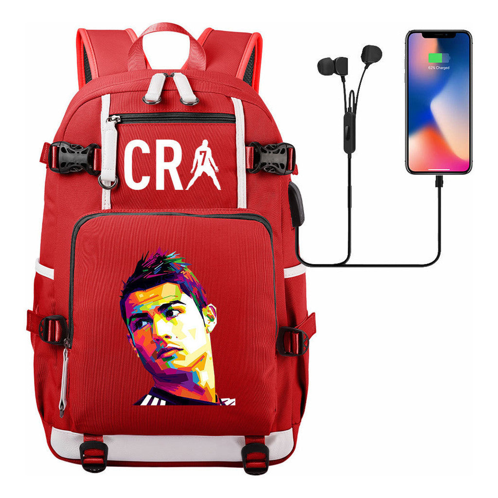 Football Star Cristiano Ronaldo Printed Youth Backpack, Backpack, Leisure Travel Backpack