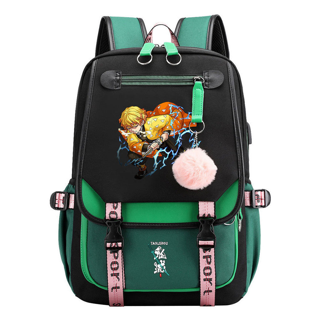 Cartoon Fashion Usb Youth Student School Bag Casual Ribbon Flip Backpack
