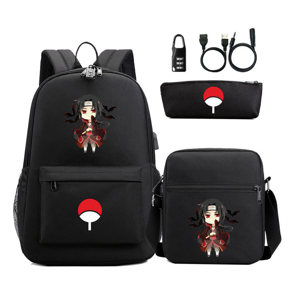 Naruto Usb Password Lock Year Student School Bag Three Piece Set Backpack Set