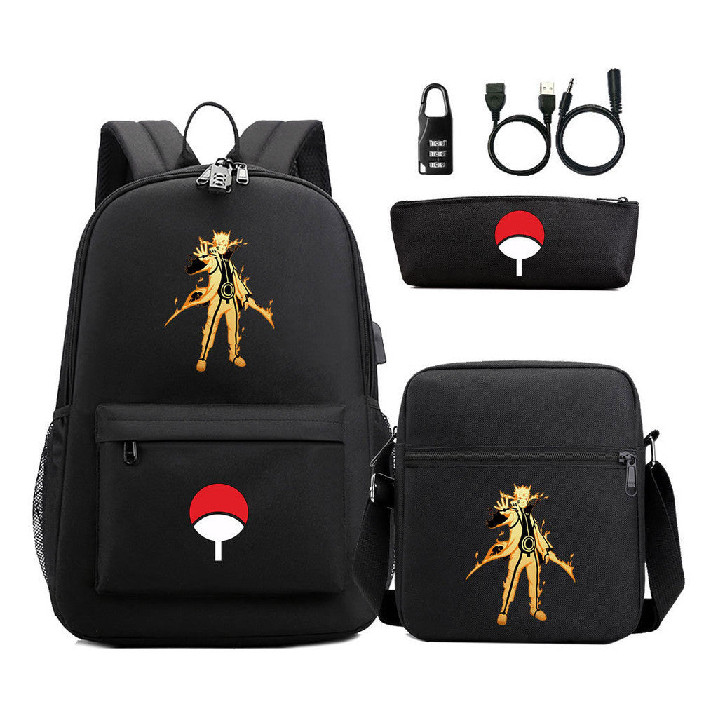 Naruto Usb Password Lock Student Backpack Three Piece Set Backpack Set