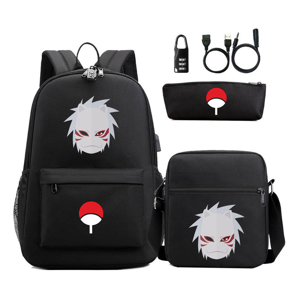 Naruto Usb Password Lock Youth Student Backpack Three Piece Set Backpack Set