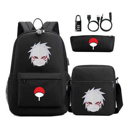 Naruto Usb Password Lock Youth Student Backpack Three Piece Set Backpack Set