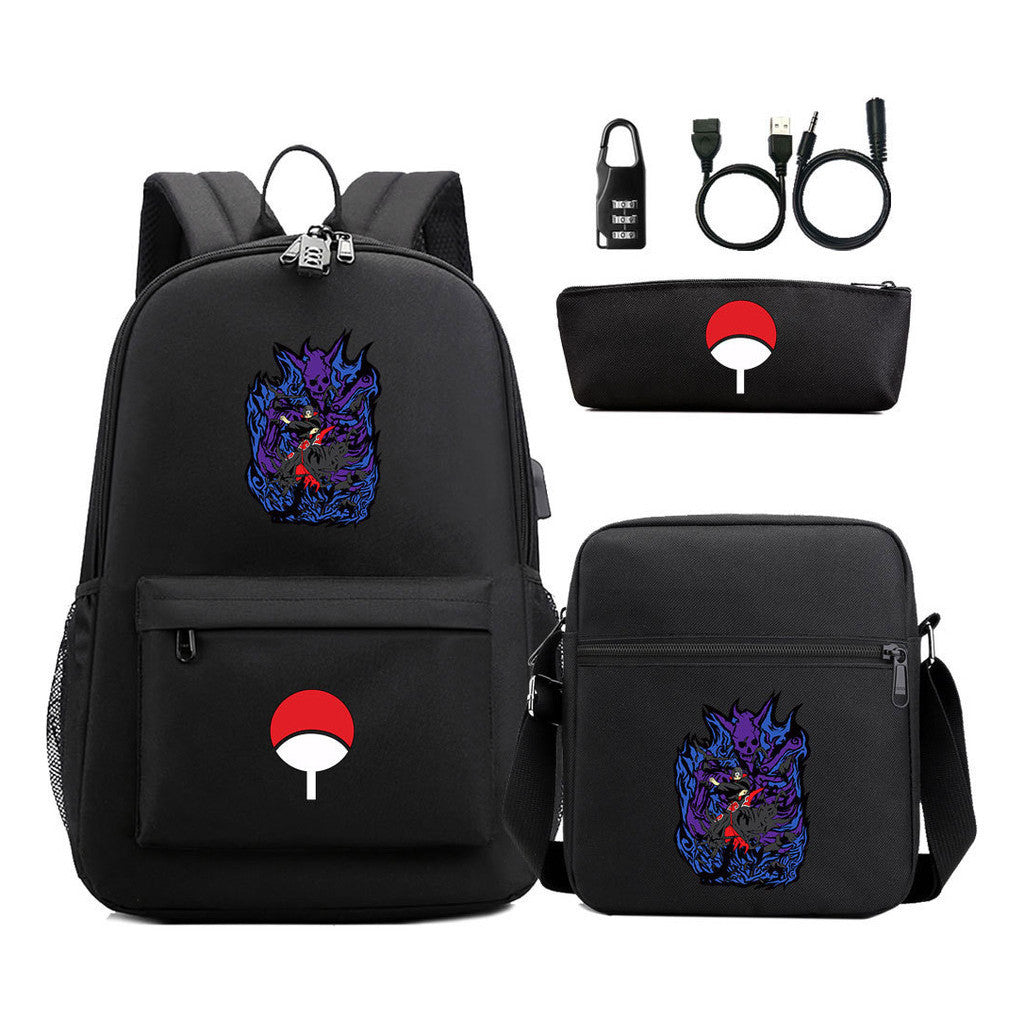 Naruto Usb Password Lock Youth Student Backpack Three Piece Set Backpack Set
