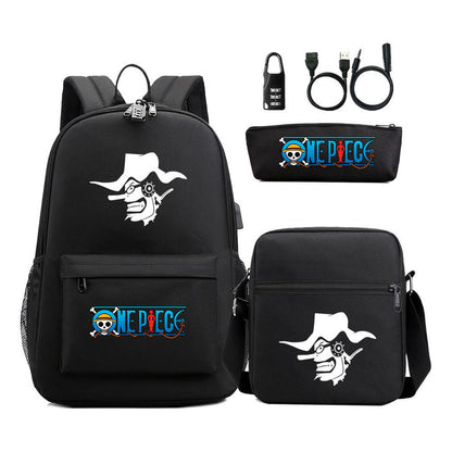 Cartoon Pirate King Usb Password Lock Youth Student School Bag Three Piece Set For Boys And Girls Backpack Set