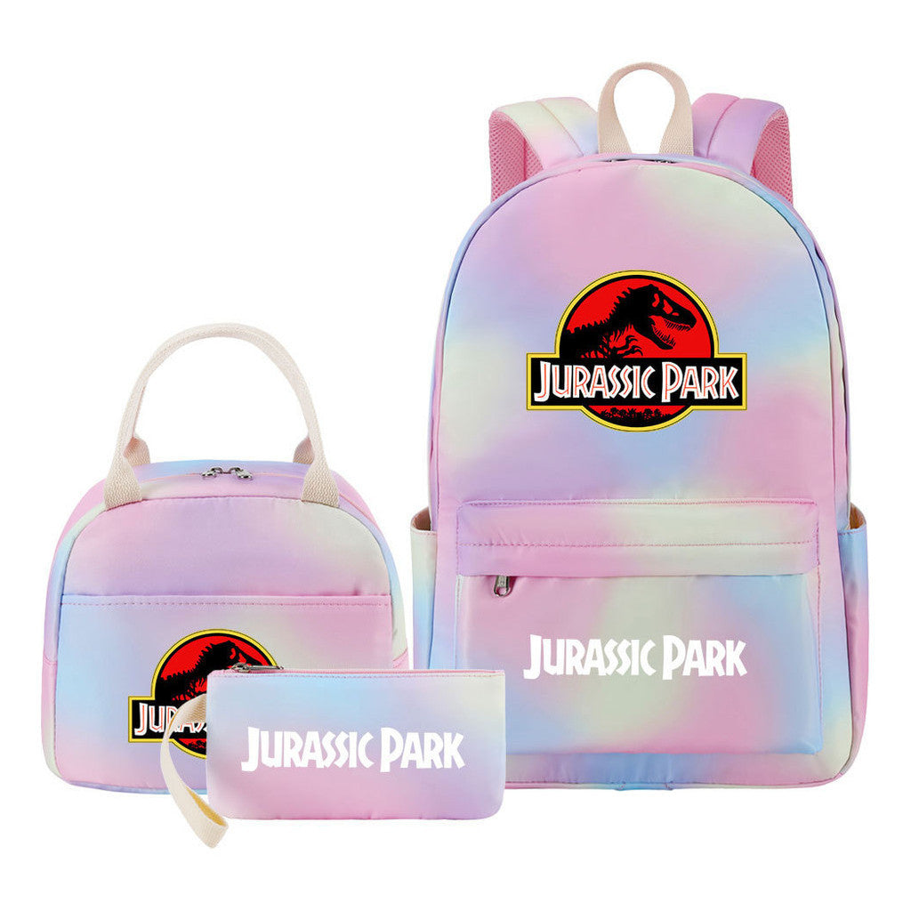 Jurassic Park Dinosaur Youth Student Girls School Bag Lunch Bag Three Piece Set Backpack Set