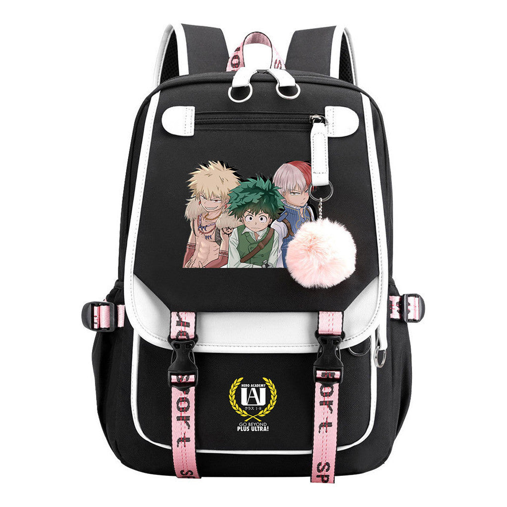 My Heroes Academy Usb Student Backpack, Casual Woven Strap Flip Back Backpack