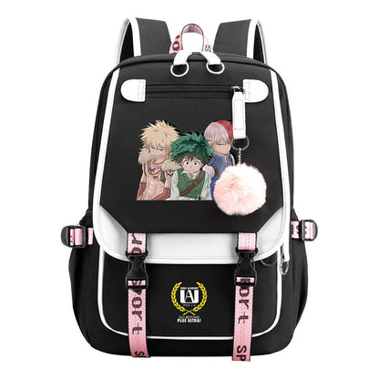 My Heroes Academy Usb Student Backpack, Casual Woven Strap Flip Back Backpack