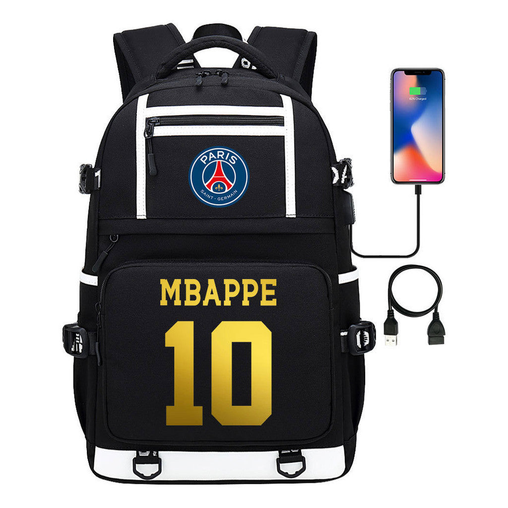 Golden Football Star Mbappe Usb Youth Student Backpack Boy's And Girl's Backpack Leisure Travel Backpack