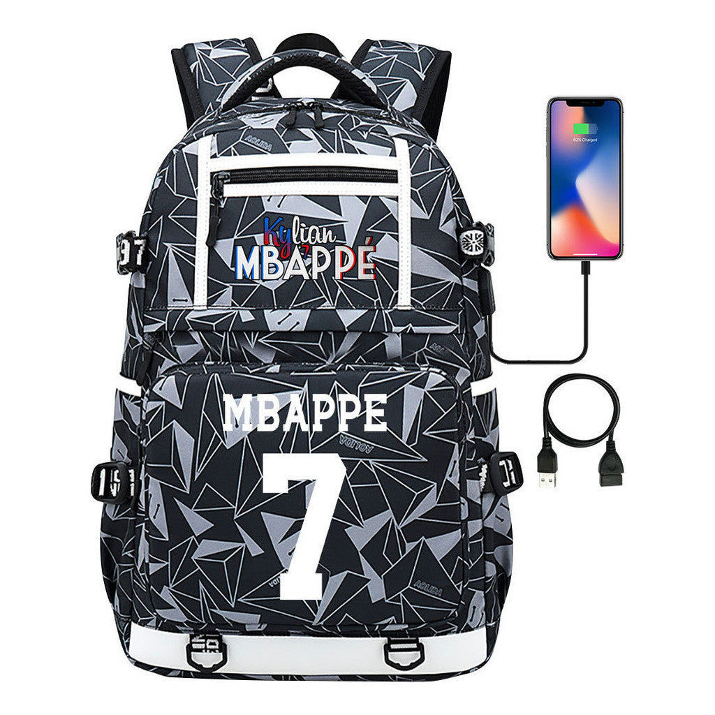 Football Star Mbappe Printed Usb Youth Student Backpack, Boy's And Girl's Backpack, Leisure Travel Backpack