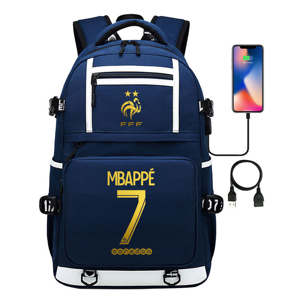 Golden Football Star Mbappe Usb Youth Student Backpack Backpack Leisure Travel Backpack