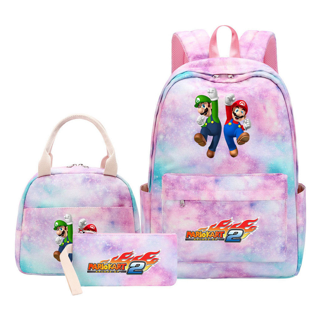 Super Mario Student Girls School Bag Lunch Bag Three Piece Backpack Set