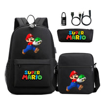 Super Mario Usb Password Lock Youth Student Backpack 3-piece Set For Men And Women Backpacks