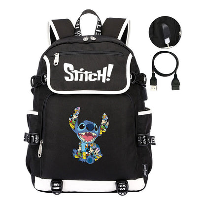 Anime Star Baby Stitch Printed Usb Youth Student Backpack For Leisure Travel Backpack