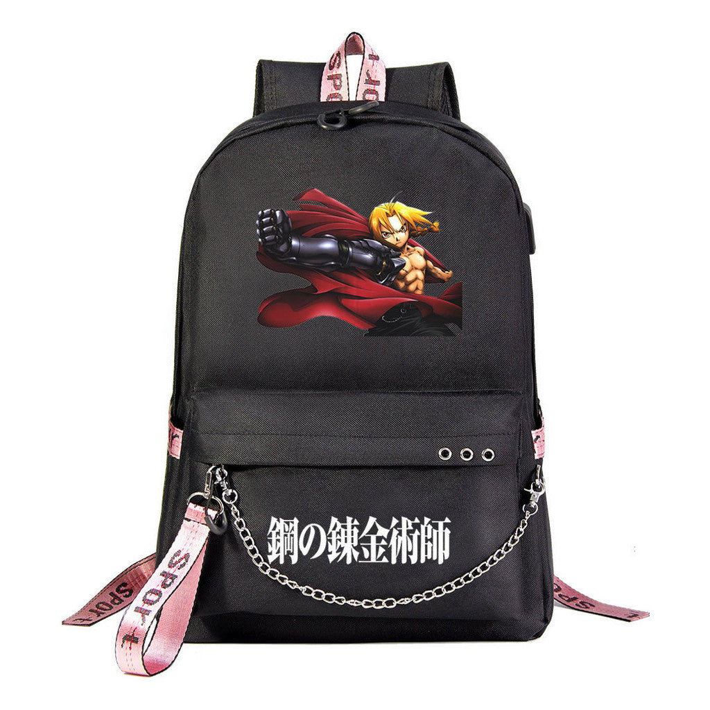 Steel Alchemist Printed Usb Youth Student Backpack For Men And Women's Leisure Travel Backpack